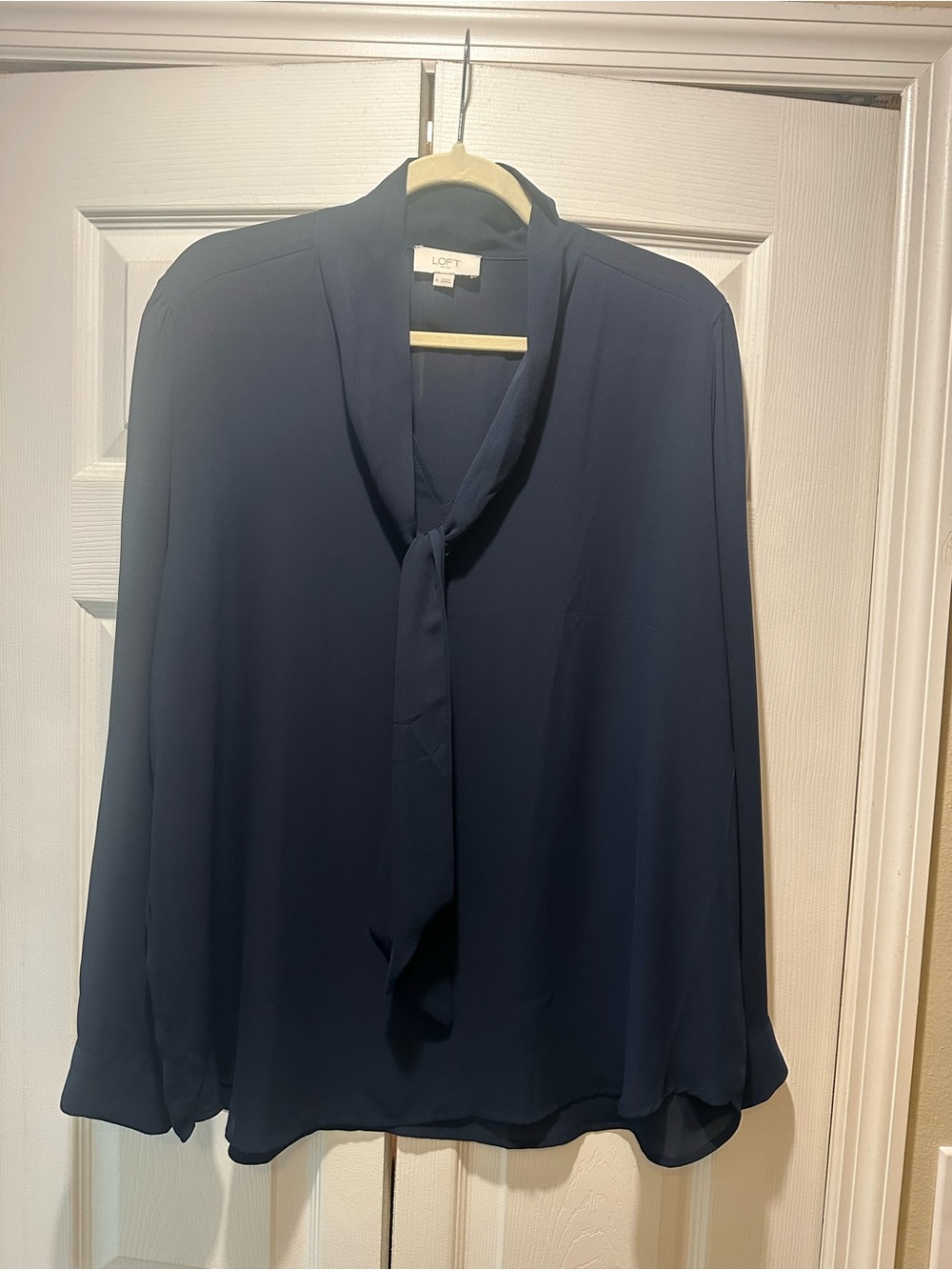 LOFT Navy Tie-Front Long Sleeve Blouse